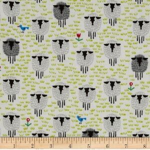 Cloud 9 Happy Drawing Too Organic Cotton Sheep White Fabric 2 Yards 44” Wide